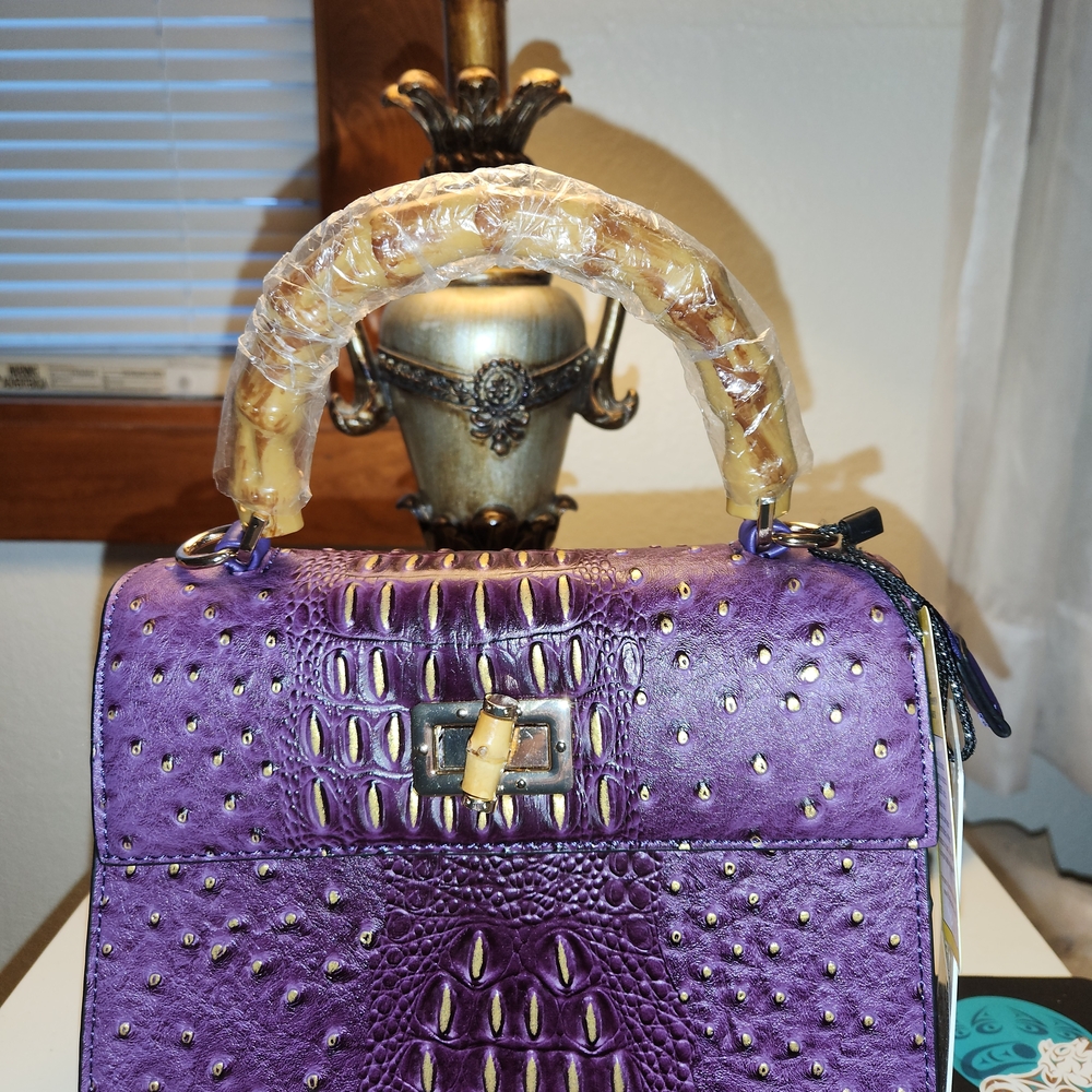 Elegant Purple Croc-Embossed Satchel
